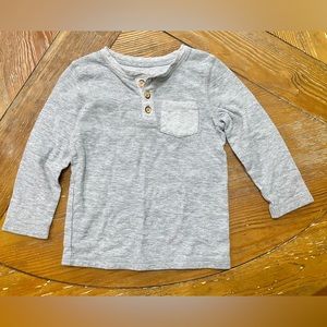 Gray Henley Shirt, stripes on top trim & pocket